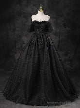 Black Ball Gown Appliques Beading Quinceanera Dress